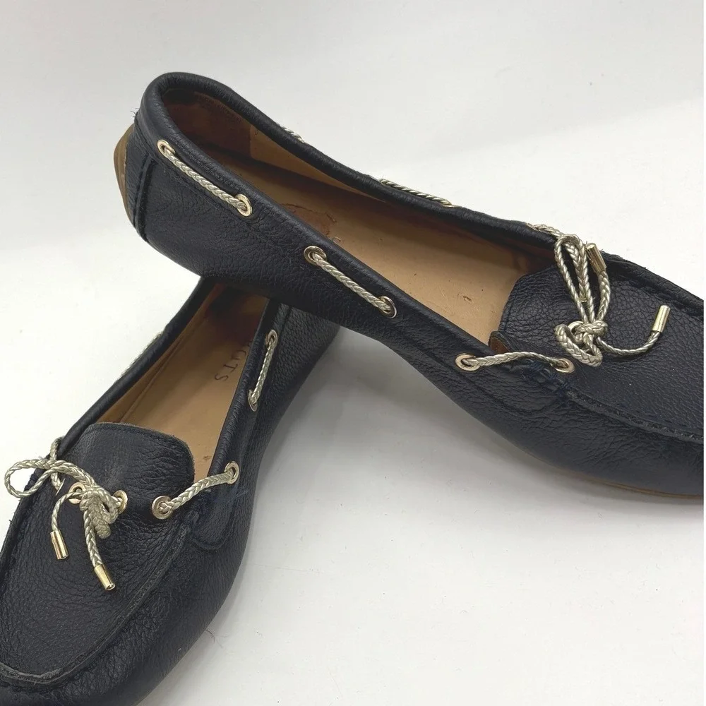 Talbots Womens Navy Pebbled Leather Driving Moccasins Loafers Size 6.5 Navy Gold